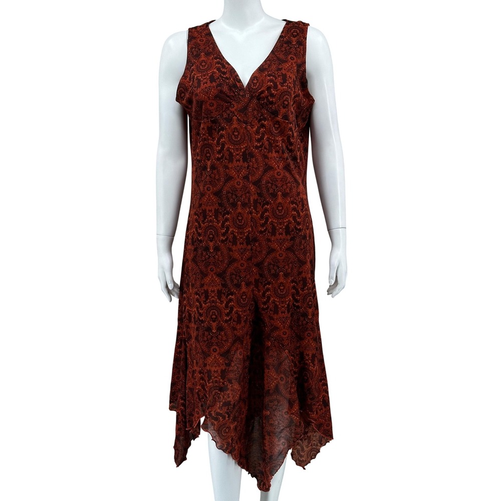 Vintage Fashion Bug Dress Women Large Burnt Orange Asymmetrical Y2K Fairy Grunge